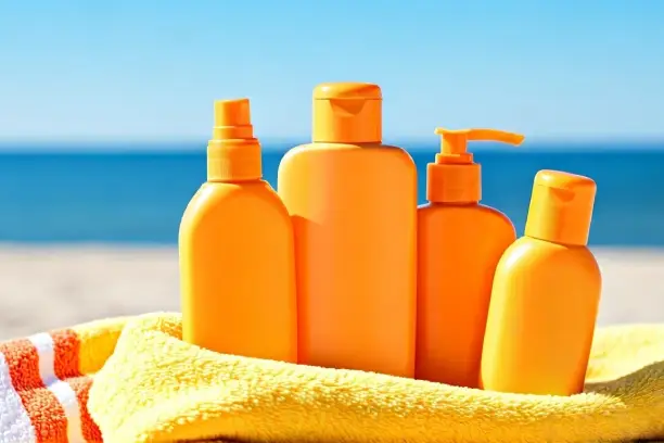 some yellow sunscreen on a towel