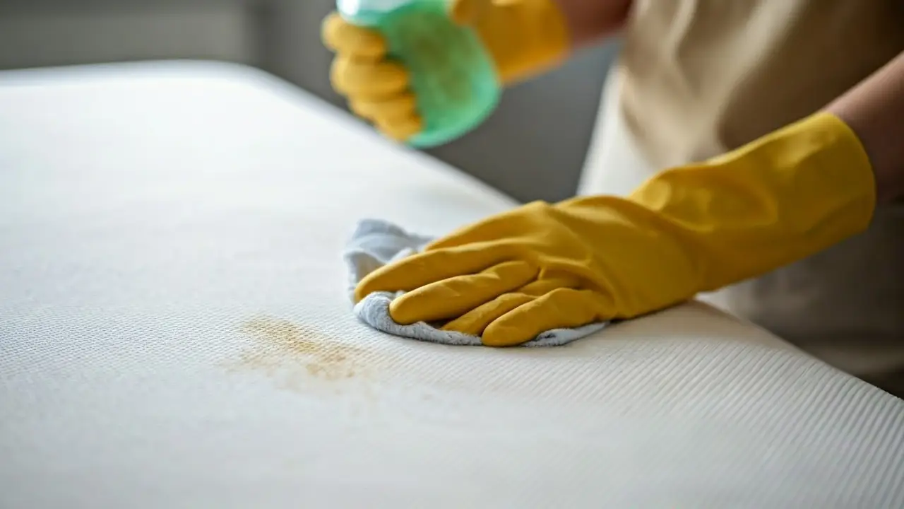 A cleaner is removing stubborn stains