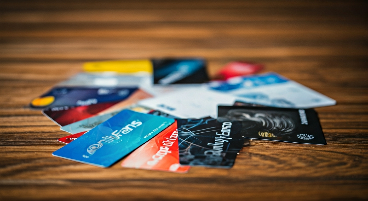 Assorted OnlyFans gift cards on table