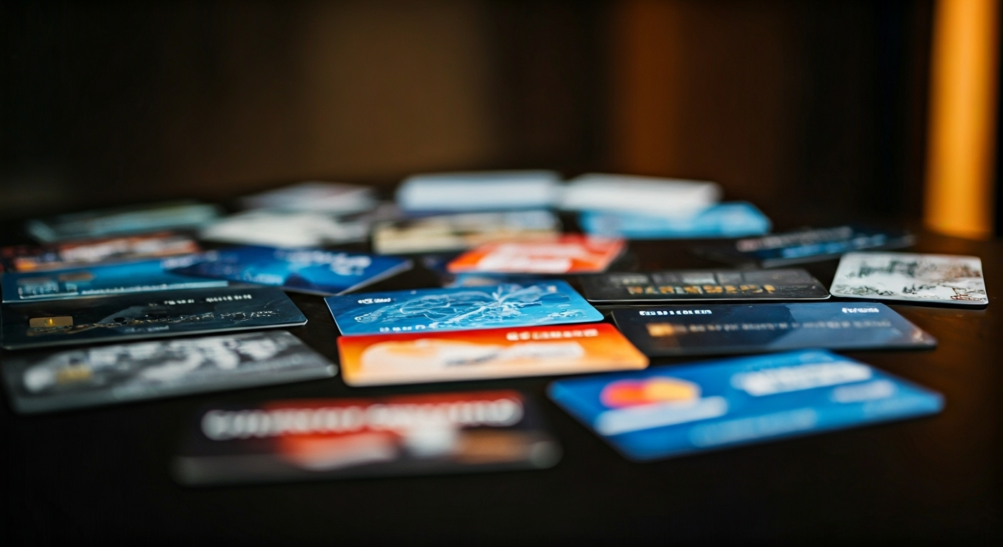 Various gift cards on a table
