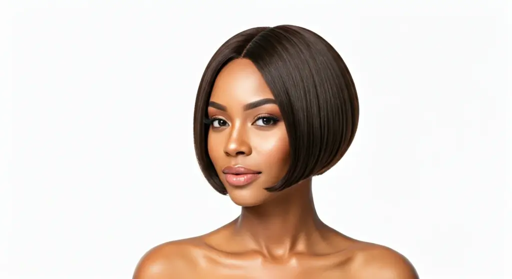 Confident woman with bob haircut studio