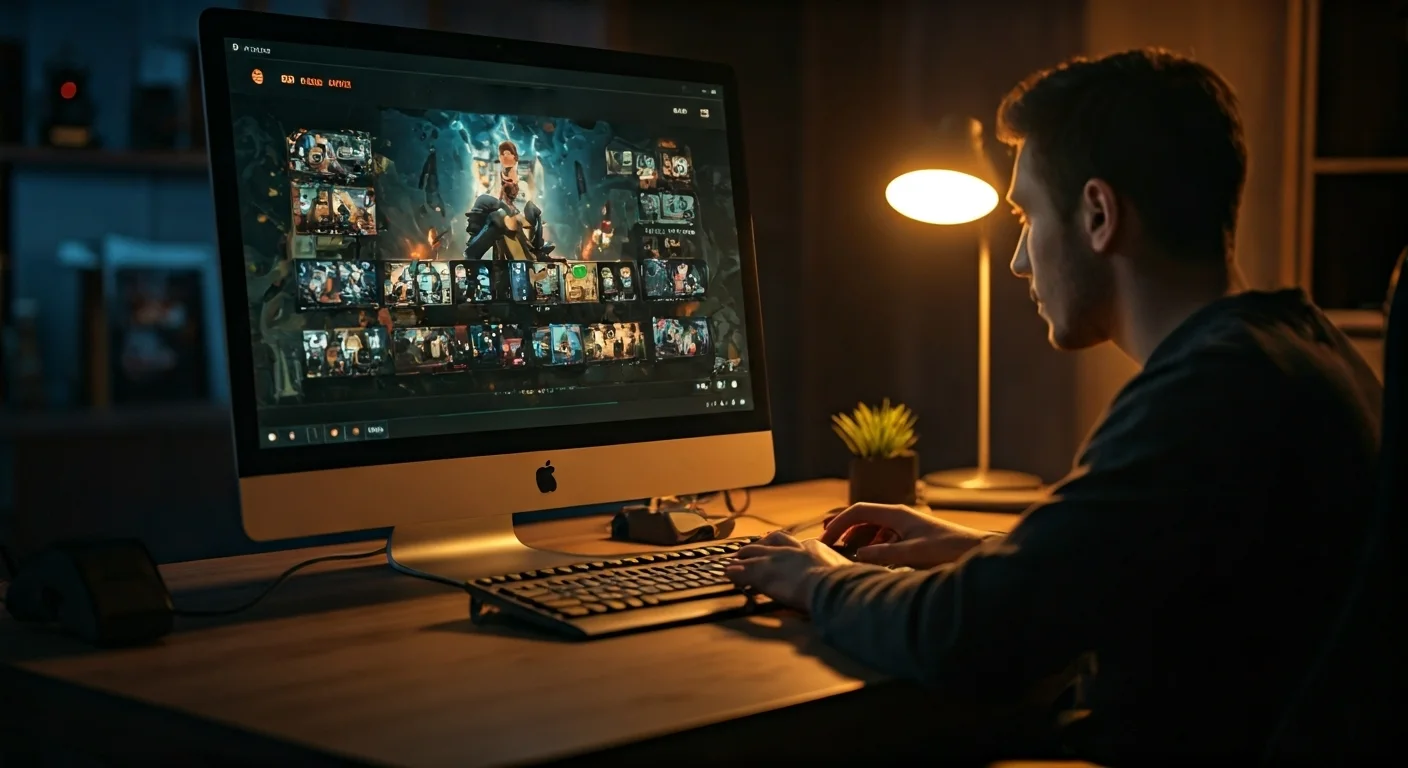 Gamer browsing digital game store