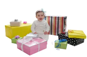 Happy little girl with her presents