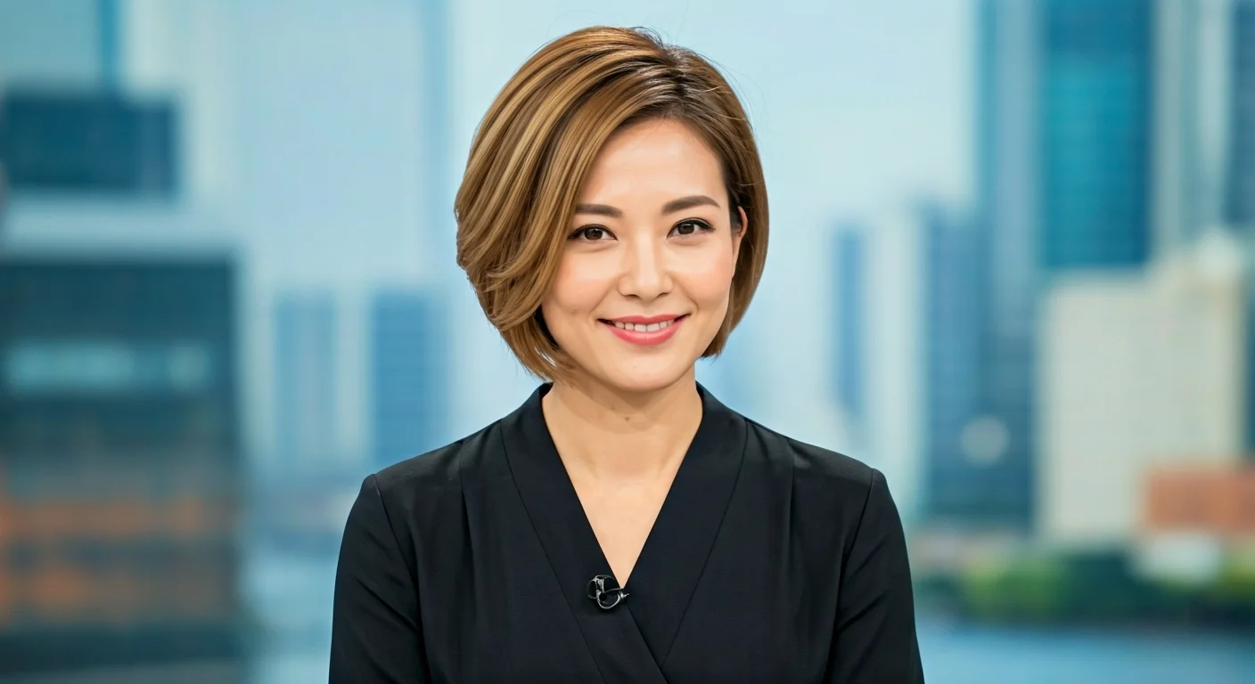 Woman with bob haircut on TV set